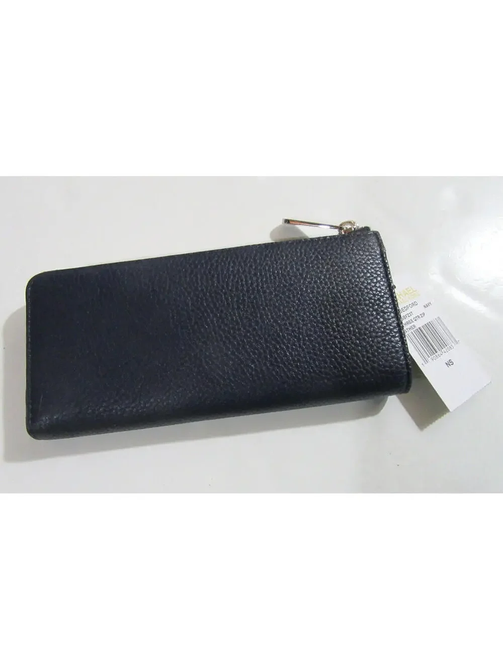 Michael Kors Bedford Large Three Quarter Zip Leather Wallet Navy / Silver - Picture 2 of 7